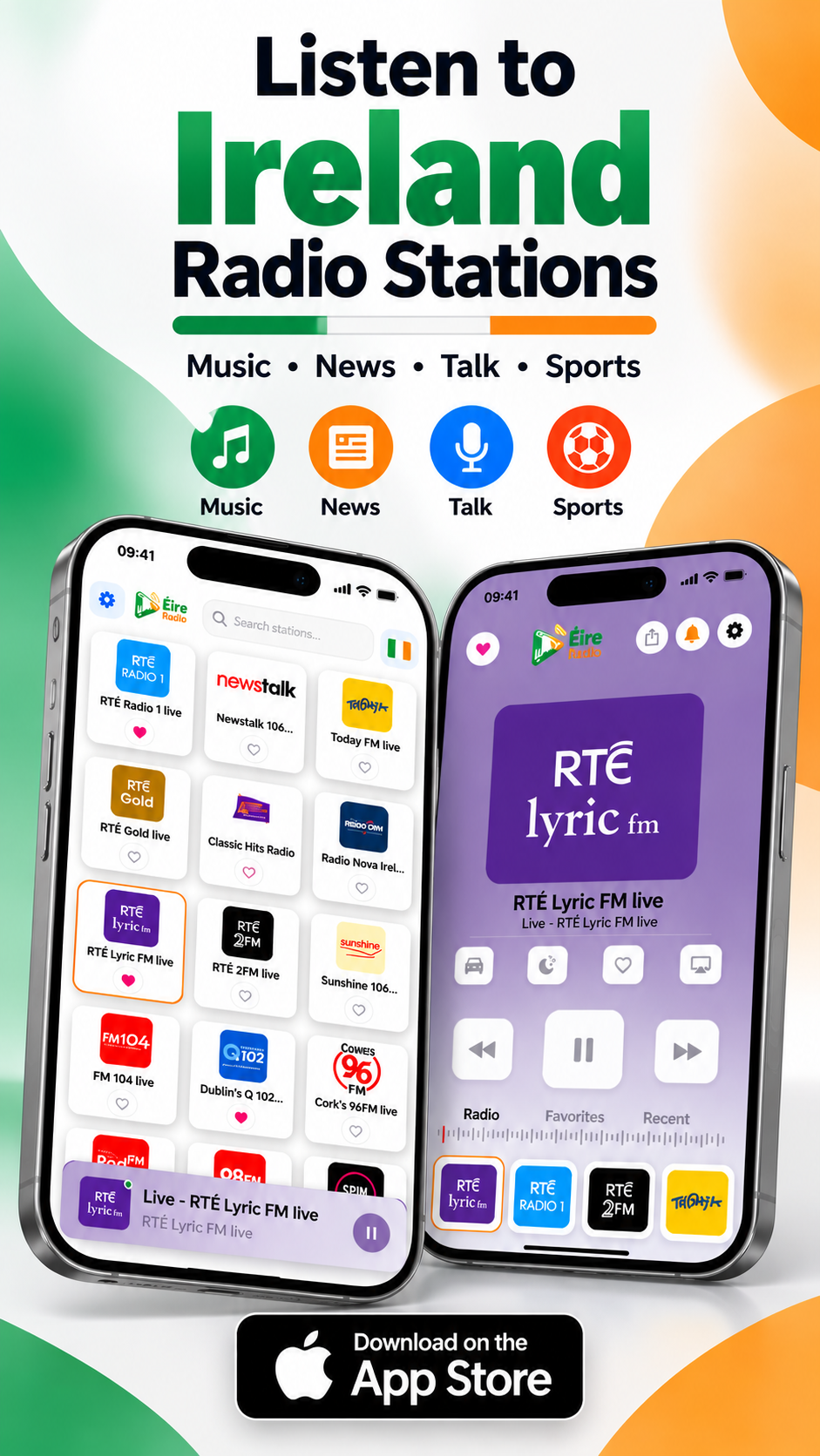 Irish Radio promotional artwork in a portrait layout
